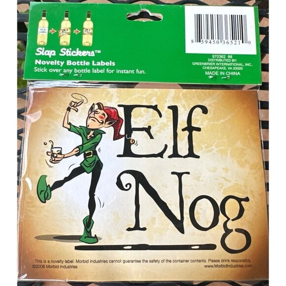 8-pc. Mistle-Tonic Happy Holly-Dazed Elf Nog Ebeneezer Novelty Bottle Labels-NEW - Picture 2 of 7